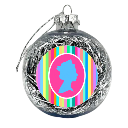 The Queen On Candy Stripes - xmas bauble by Adam Regester