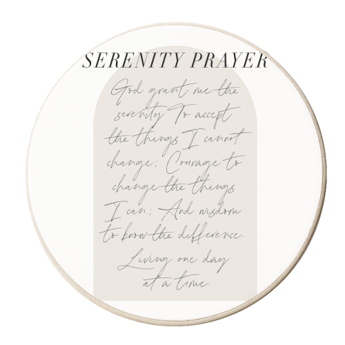 The Serenity Prayer Boho Beige Arch Script - personalised beer coaster by Toni Scott