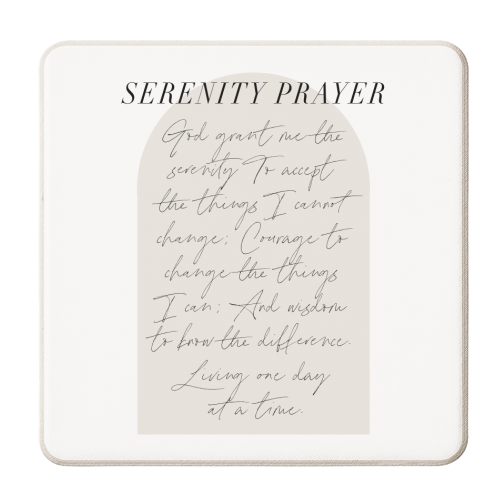 The Serenity Prayer Boho Beige Arch Script - personalised beer coaster by Toni Scott