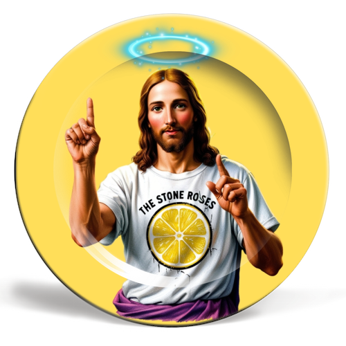 The Stone Roses. Yellow - ceramic dinner plate by Faith Mercer