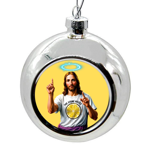 The Stone Roses. Yellow - colourful christmas bauble by Faith Mercer