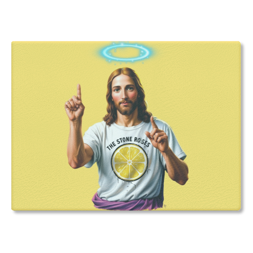 The Stone Roses. Yellow - glass chopping board by Faith Mercer