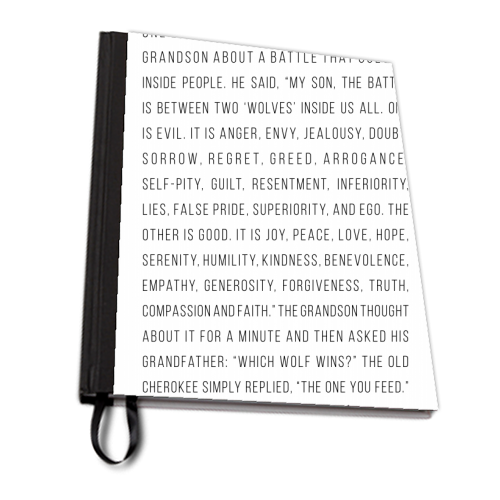 The Tale of Two Wolves Justified - personalised A4, A5, A6 notebook by Toni Scott