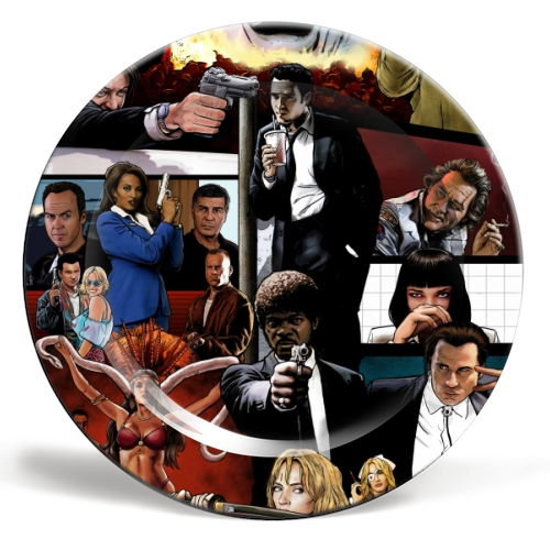 The Tarantinoverse - Pulp Fiction, Reservoir Dogs, Django Unchained, Kill Bill & More - ceramic dinner plate by Dan Avenell