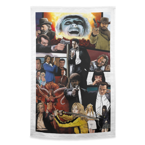 The Tarantinoverse - Pulp Fiction, Reservoir Dogs, Django Unchained, Kill Bill & More - funny tea towel by Dan Avenell