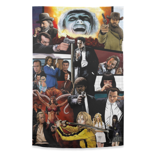 The Tarantinoverse - Pulp Fiction, Reservoir Dogs, Django Unchained, Kill Bill & More - funny tea towel by Dan Avenell