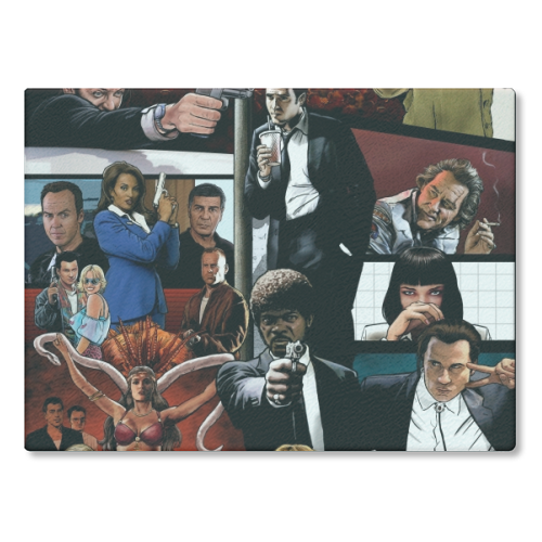 The Tarantinoverse - Pulp Fiction, Reservoir Dogs, Django Unchained, Kill Bill & More - glass chopping board by Dan Avenell