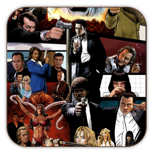The Tarantinoverse - Pulp Fiction, Reservoir Dogs, Django Unchained, Kill Bill & More - personalised beer coaster by Dan Avenell