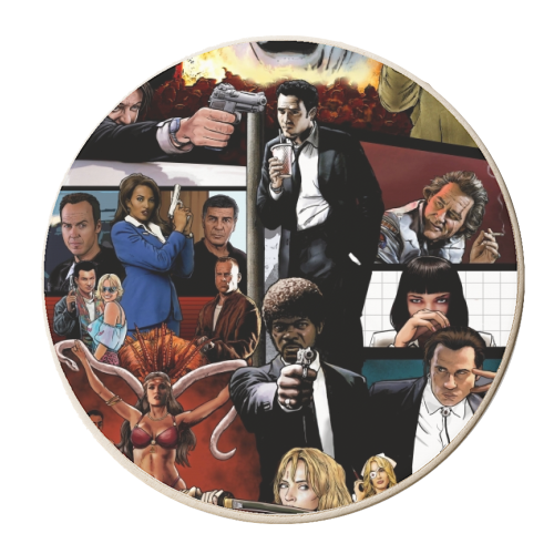 The Tarantinoverse - Pulp Fiction, Reservoir Dogs, Django Unchained, Kill Bill & More - personalised beer coaster by Dan Avenell