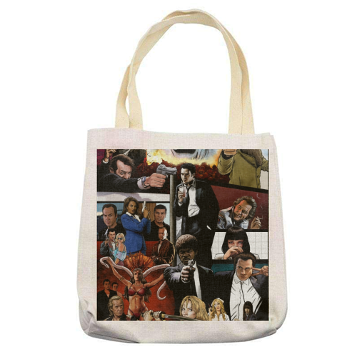 The Tarantinoverse - Pulp Fiction, Reservoir Dogs, Django Unchained, Kill Bill & More - printed canvas tote bag by Dan Avenell