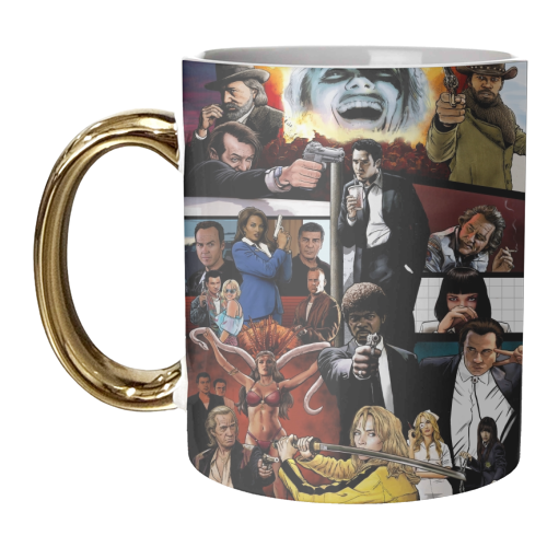 The Tarantinoverse - Pulp Fiction, Reservoir Dogs, Django Unchained, Kill Bill & More - unique mug by Dan Avenell