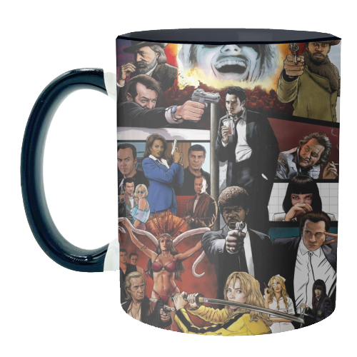 The Tarantinoverse - Pulp Fiction, Reservoir Dogs, Django Unchained, Kill Bill & More - unique mug by Dan Avenell