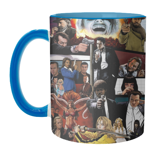 The Tarantinoverse - Pulp Fiction, Reservoir Dogs, Django Unchained, Kill Bill & More - unique mug by Dan Avenell