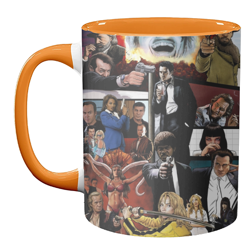 The Tarantinoverse - Pulp Fiction, Reservoir Dogs, Django Unchained, Kill Bill & More - unique mug by Dan Avenell