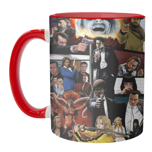 The Tarantinoverse - Pulp Fiction, Reservoir Dogs, Django Unchained, Kill Bill & More - unique mug by Dan Avenell