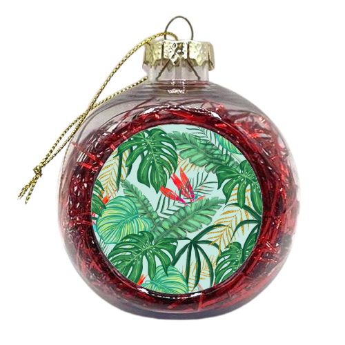 The Tropics | Jungle Botanical Bird of Paradise Illustration | Forest Palm Monstera Banana Leaves - xmas bauble by Uma Prabhakar Gokhale
