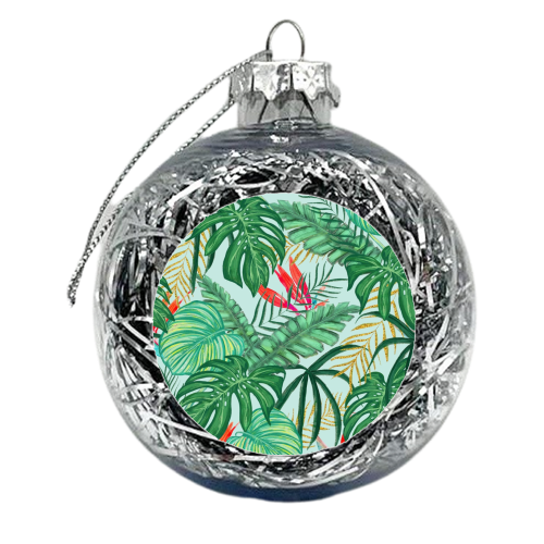 The Tropics | Jungle Botanical Bird of Paradise Illustration | Forest Palm Monstera Banana Leaves - xmas bauble by Uma Prabhakar Gokhale