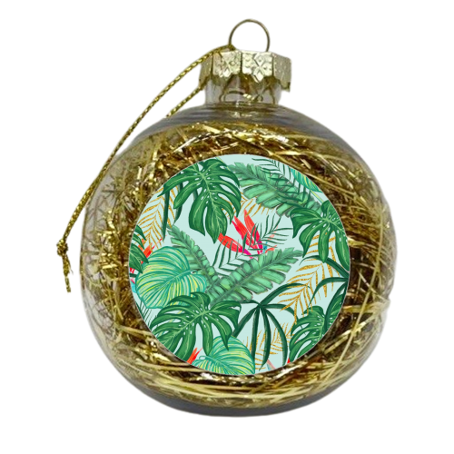 The Tropics | Jungle Botanical Bird of Paradise Illustration | Forest Palm Monstera Banana Leaves - xmas bauble by Uma Prabhakar Gokhale