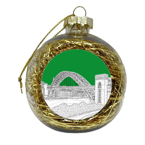 The Tyne Bridge, Newcastle Upon Tyne, England (Green Background) - xmas bauble by Adam Regester
