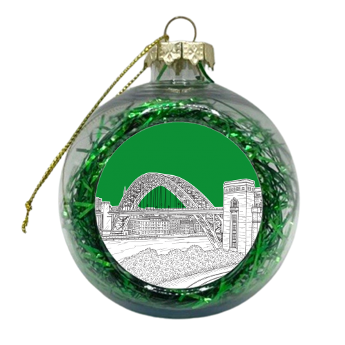 The Tyne Bridge, Newcastle Upon Tyne, England (Green Background) - xmas bauble by Adam Regester