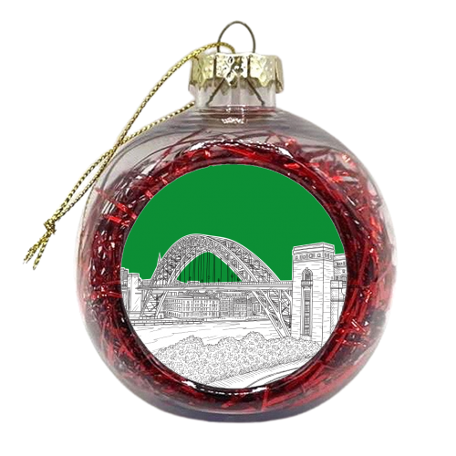 The Tyne Bridge, Newcastle Upon Tyne, England (Green Background) - xmas bauble by Adam Regester