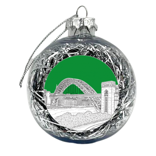 The Tyne Bridge, Newcastle Upon Tyne, England (Green Background) - xmas bauble by Adam Regester