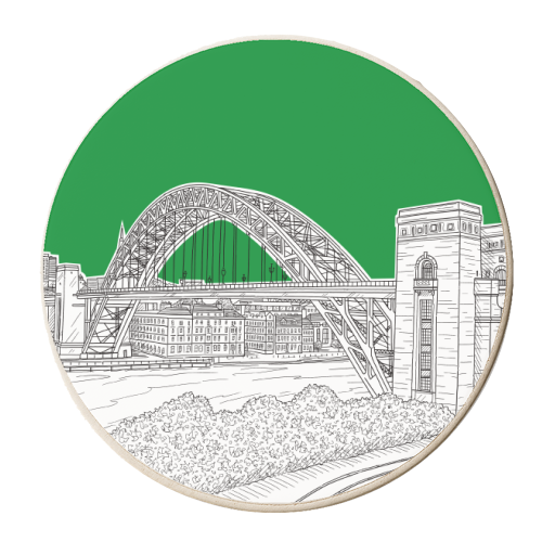 The Tyne Bridge, Newcastle Upon Tyne, England (Green Background) - personalised beer coaster by Adam Regester