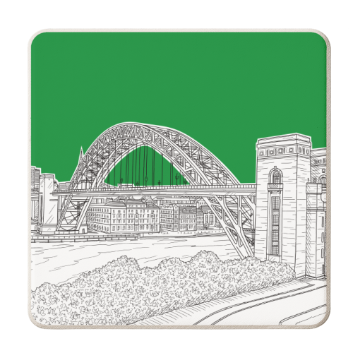 The Tyne Bridge, Newcastle Upon Tyne, England (Green Background) - personalised beer coaster by Adam Regester