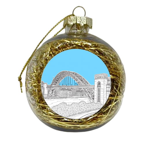 The Tyne Bridge, Newcastle Upon Tyne (pale blue colour pop background) - xmas bauble by Adam Regester