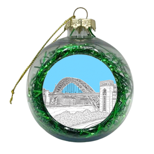 The Tyne Bridge, Newcastle Upon Tyne (pale blue colour pop background) - xmas bauble by Adam Regester