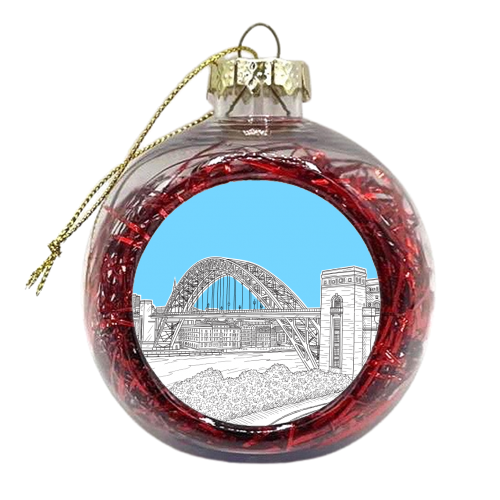 The Tyne Bridge, Newcastle Upon Tyne (pale blue colour pop background) - xmas bauble by Adam Regester