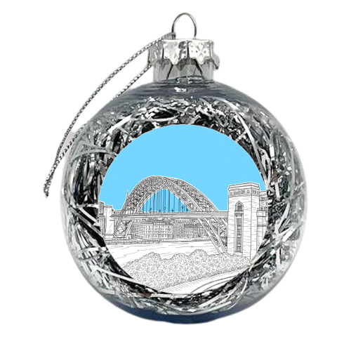 The Tyne Bridge, Newcastle Upon Tyne (pale blue colour pop background) - xmas bauble by Adam Regester