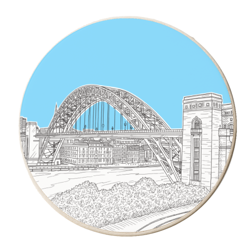 The Tyne Bridge, Newcastle Upon Tyne (pale blue colour pop background) - personalised beer coaster by Adam Regester