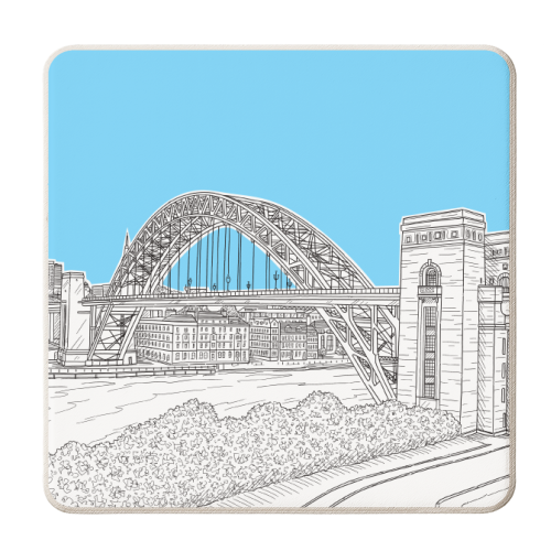 The Tyne Bridge, Newcastle Upon Tyne (pale blue colour pop background) - personalised beer coaster by Adam Regester