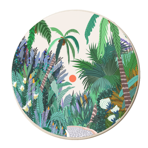 The Urban Jungle Route, Botanical Tropical Nature Plants, Forest Bohemian Eclectic Trees, Exotic Garden Palm Travel Boho - personalised beer coaster by Uma Prabhakar Gokhale