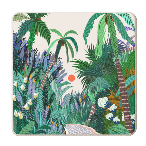 The Urban Jungle Route, Botanical Tropical Nature Plants, Forest Bohemian Eclectic Trees, Exotic Garden Palm Travel Boho - personalised beer coaster by Uma Prabhakar Gokhale
