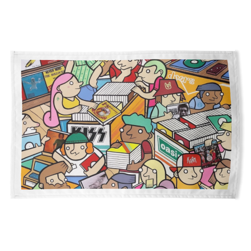 The Vinyl Countdown vintage record mart - funny tea towel by Darren Baxter