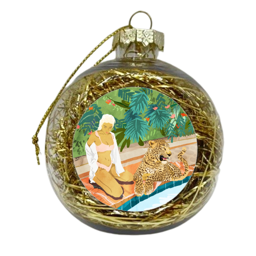 The Wild Side, Human & Nature Connection, Woman With Cheetah Cat, Tiger Painting - xmas bauble by Uma Prabhakar Gokhale