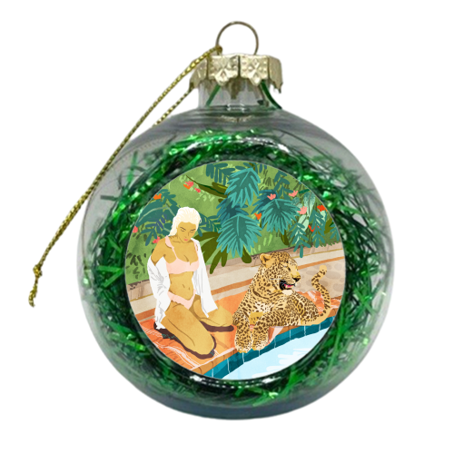 The Wild Side, Human & Nature Connection, Woman With Cheetah Cat, Tiger Painting - xmas bauble by Uma Prabhakar Gokhale