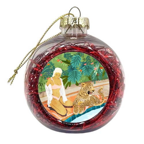 The Wild Side, Human & Nature Connection, Woman With Cheetah Cat, Tiger Painting - xmas bauble by Uma Prabhakar Gokhale