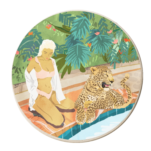 The Wild Side, Human & Nature Connection, Woman With Cheetah Cat, Tiger Painting - personalised beer coaster by Uma Prabhakar Gokhale