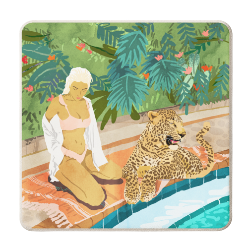 The Wild Side, Human & Nature Connection, Woman With Cheetah Cat, Tiger Painting - personalised beer coaster by Uma Prabhakar Gokhale