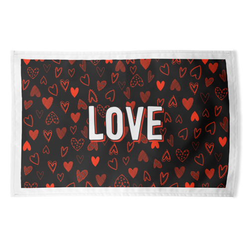 The Word Love (red hearts version) - funny tea towel by Adam Regester