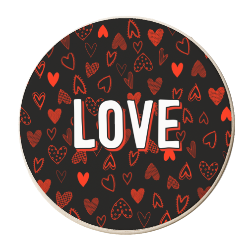 The Word Love (red hearts version) - personalised beer coaster by Adam Regester