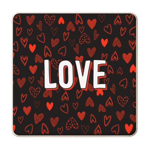 The Word Love (red hearts version) - personalised beer coaster by Adam Regester