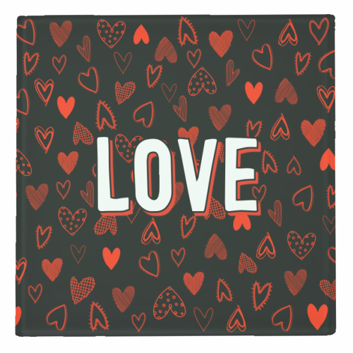 The Word Love (red hearts version) - personalised beer coaster by Adam Regester