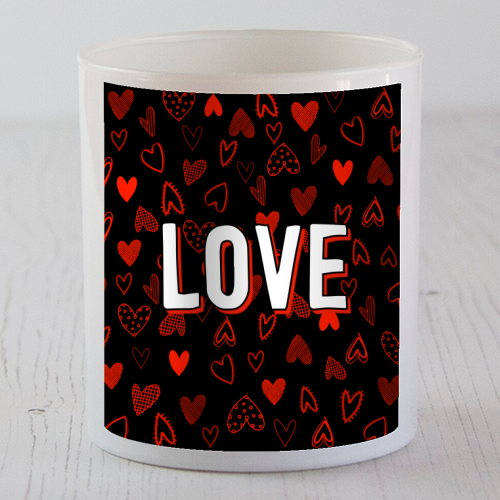 The Word Love (red hearts version) - scented candle by Adam Regester
