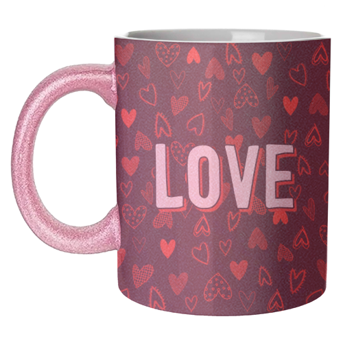The Word Love (red hearts version) - unique mug by Adam Regester