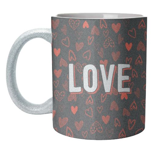 The Word Love (red hearts version) - unique mug by Adam Regester
