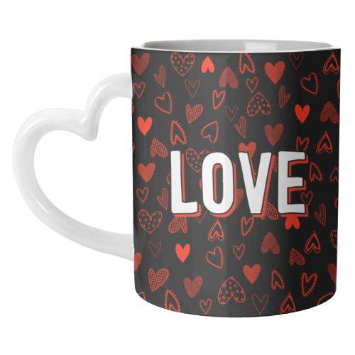 The Word Love (red hearts version) - unique mug by Adam Regester